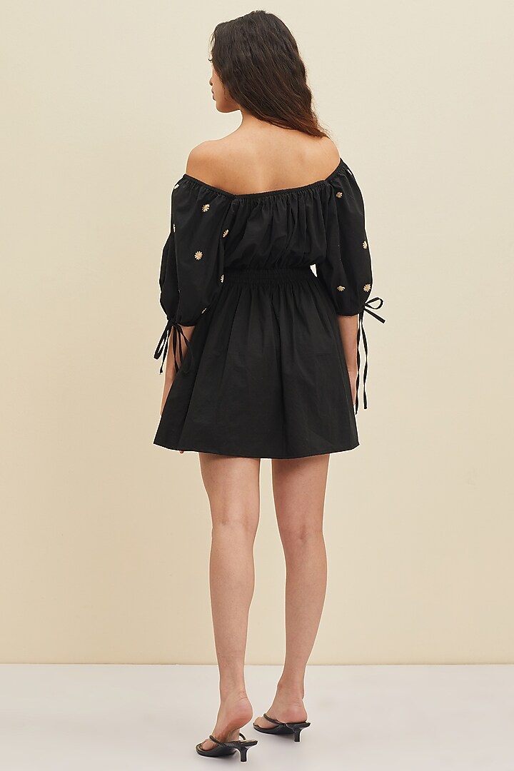 Black Hand Embroidered Mini Summer Dress by Meadow at Pernia's Pop Up Shop