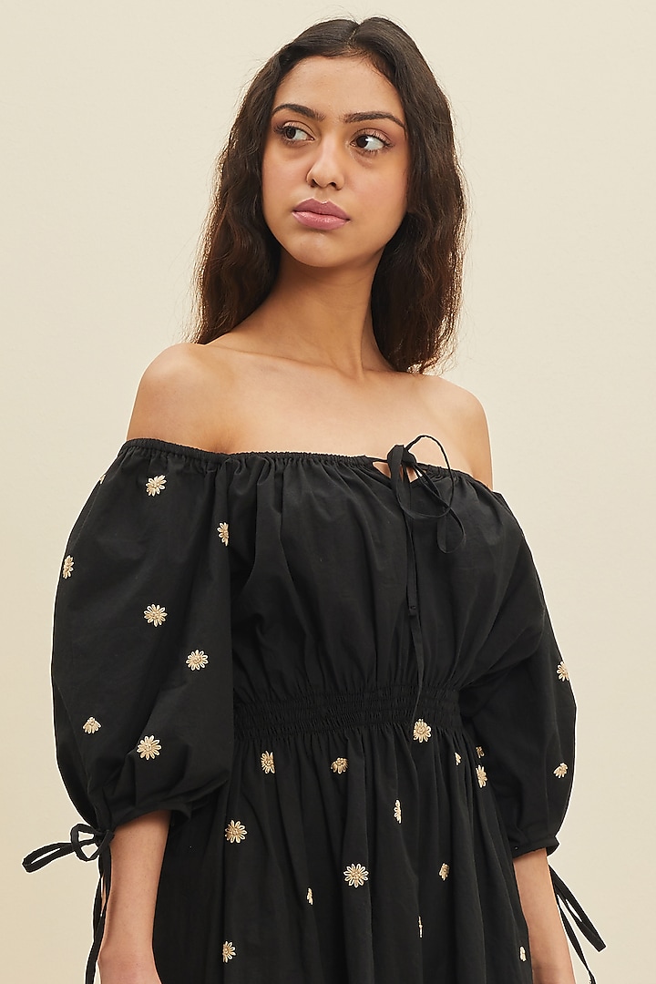 Black Hand Embroidered Mini Summer Dress by Meadow at Pernia's Pop Up Shop