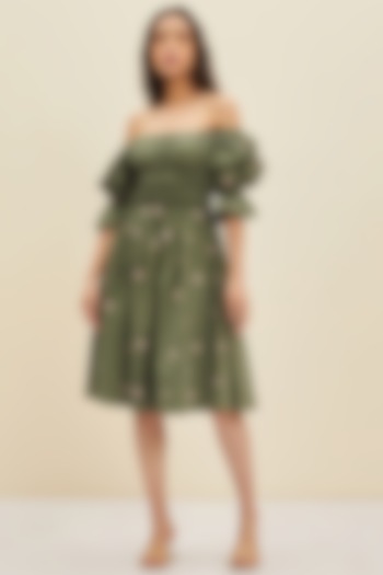 Sage Green Hand Embroidered Midi Dress by Meadow