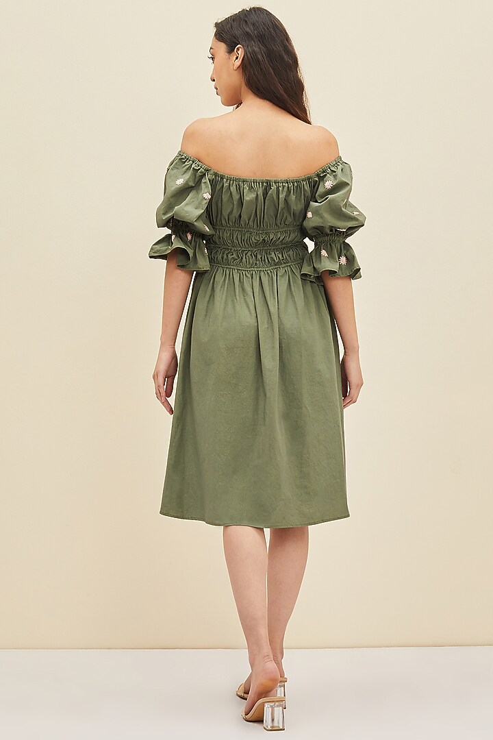 Sage Green Hand Embroidered Midi Summer Dress by Meadow at Pernia's Pop Up Shop