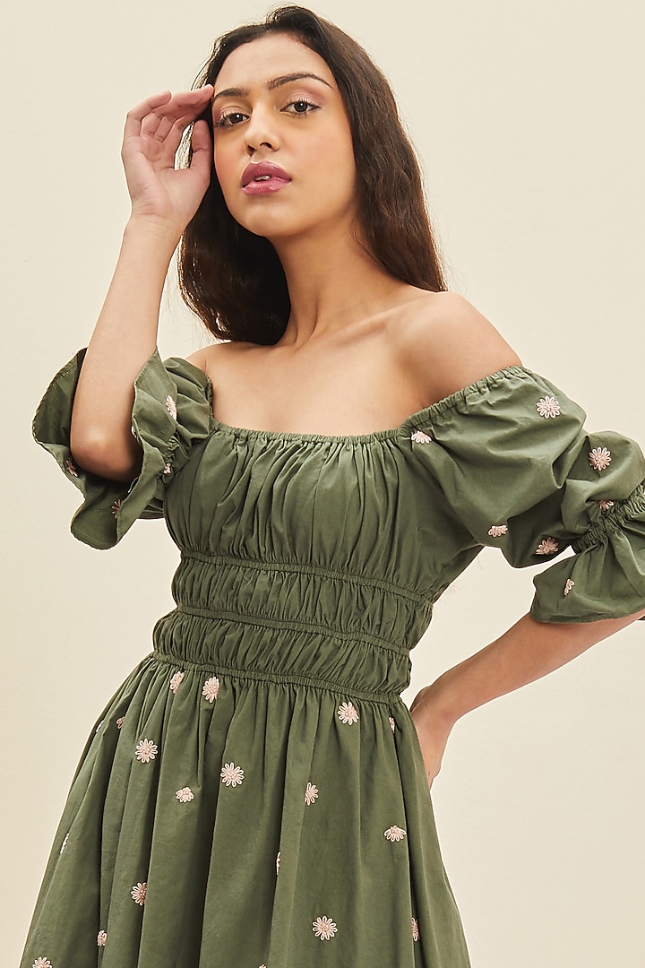 Sage Green Hand Embroidered Midi Summer Dress by Meadow at Pernia's Pop Up Shop