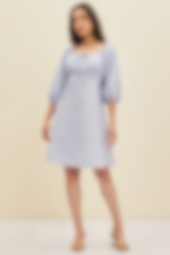 Light Blue Hand Embroidered A-Line Dress by Meadow