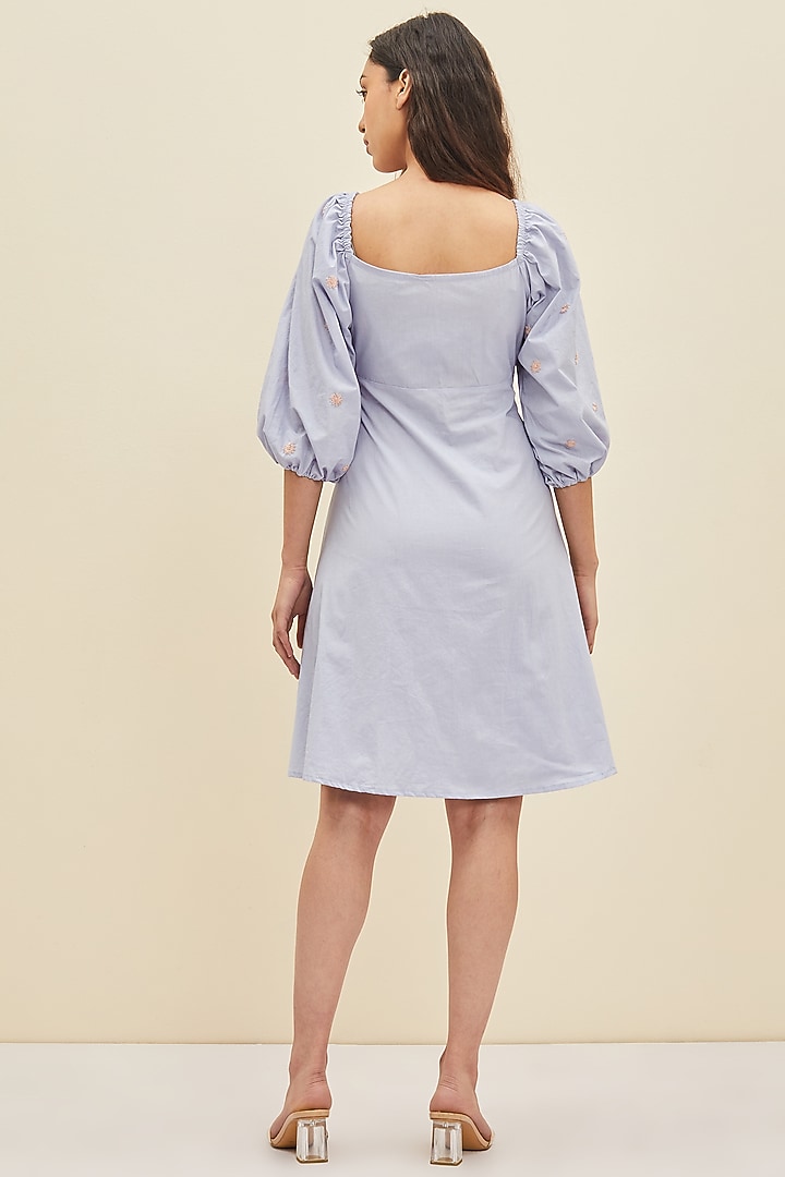 Light Blue Hand Embroidered A-Line Summer Dress by Meadow at Pernia's Pop Up Shop