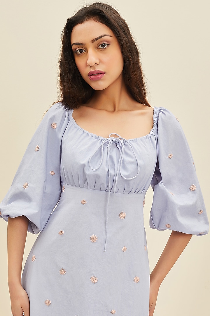 Light Blue Hand Embroidered A-Line Summer Dress by Meadow at Pernia's Pop Up Shop