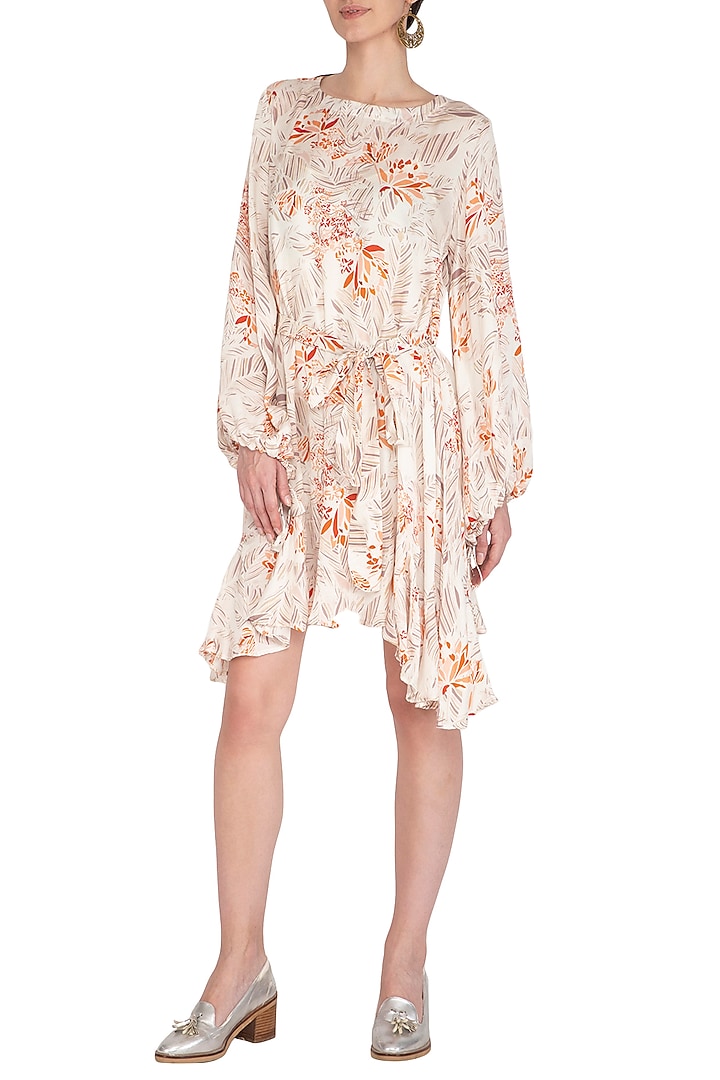 Ivory Printed Summer Dress With Waist Belt by Meadow at Pernia's Pop Up Shop