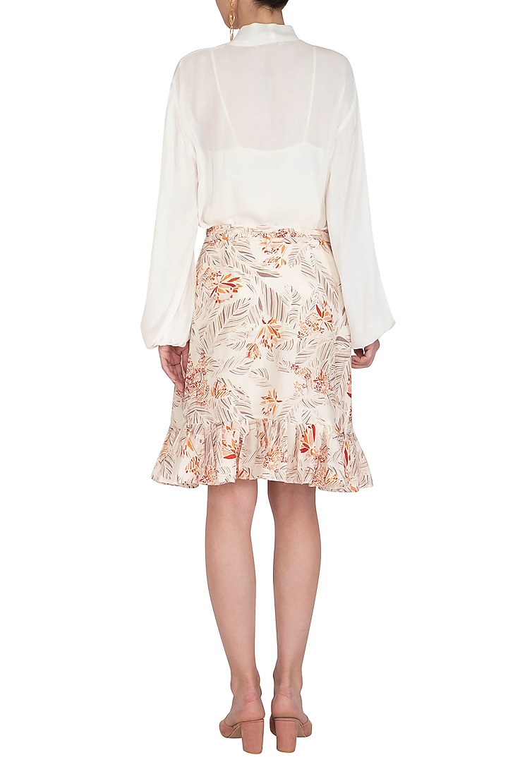 Ivory Printed Skirt With Waist Belt by Meadow at Pernia's Pop Up Shop