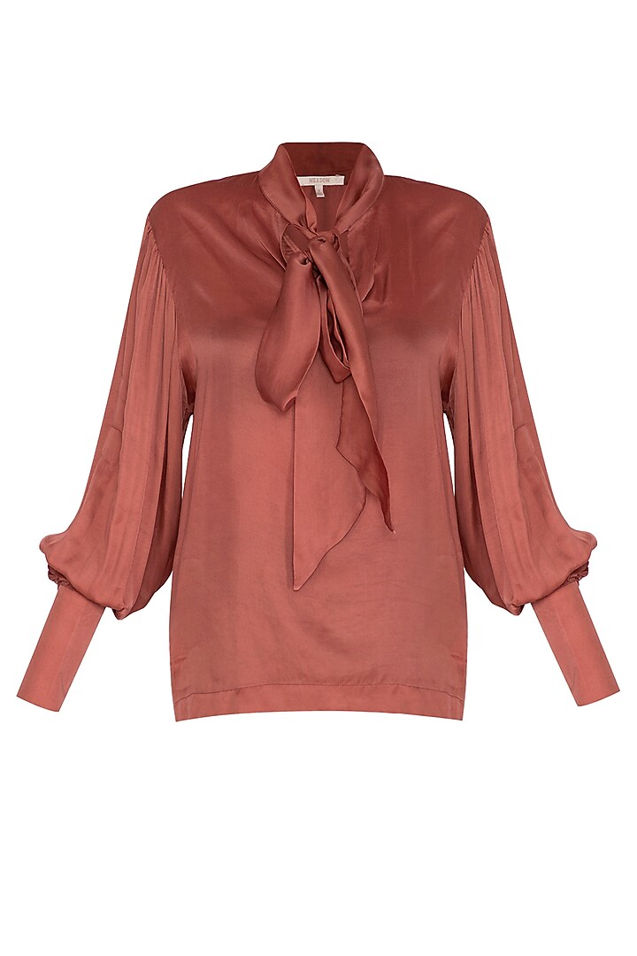 Terracotta Brown Bow-Tie Top  by Meadow