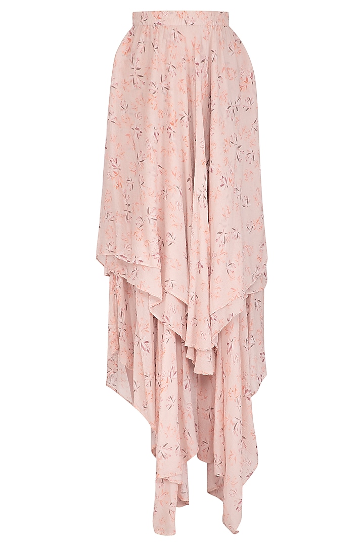 Baby Pink Printed Asymmetrical Skirt by Meadow