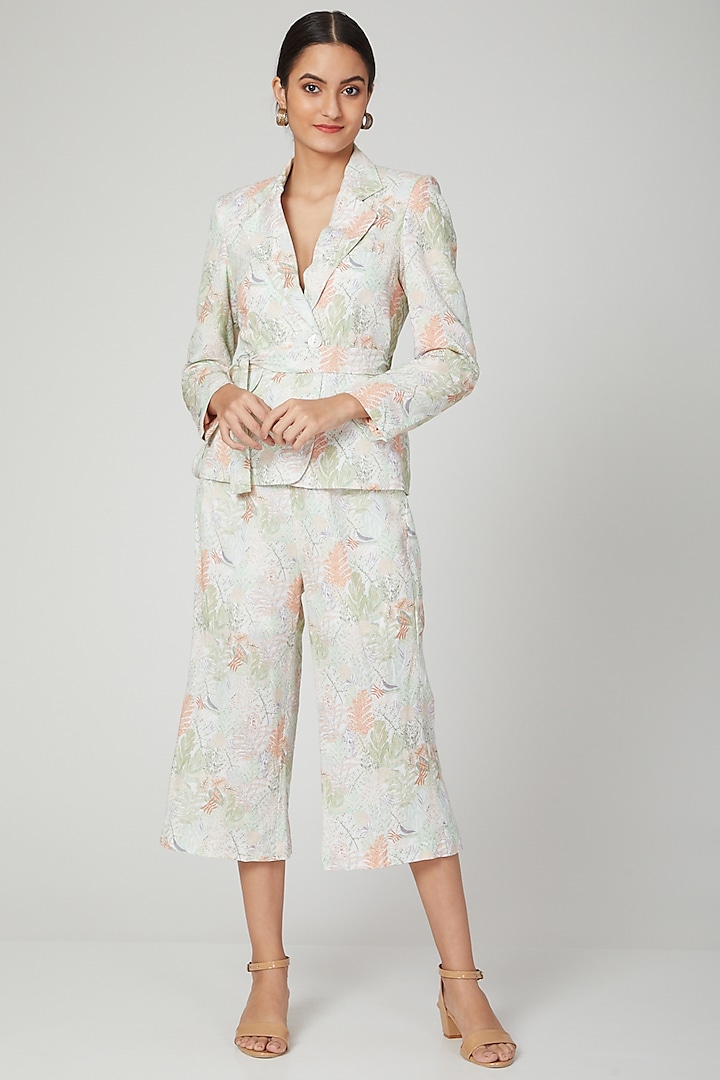 Ivory Printed Blazer Suit by Meadow at Pernia's Pop Up Shop