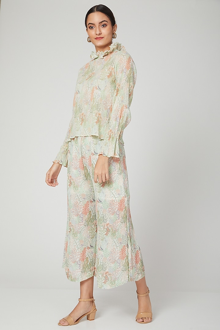 Mint Green Floral Printed Pants by Meadow at Pernia's Pop Up Shop
