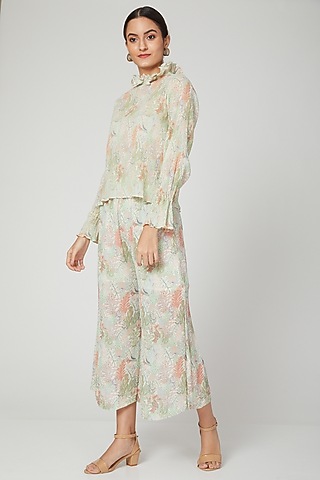 Mint Green Floral Printed Pants by Meadow