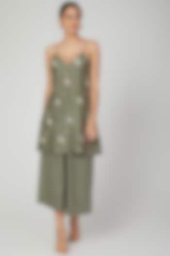 Mehendi Green Zardosi Embroidered Kurta With Pants by Meadow at Pernia's Pop Up Shop