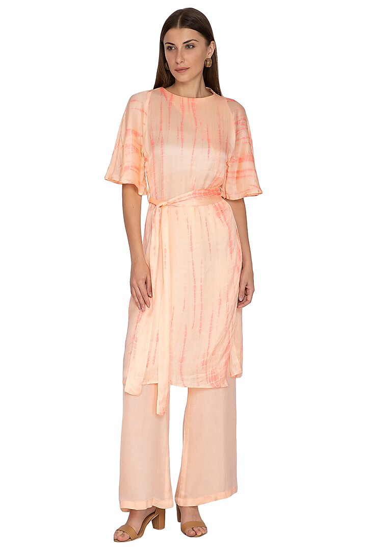 Coral Tie-Dye Tunic With Pants & Belt by Meadow