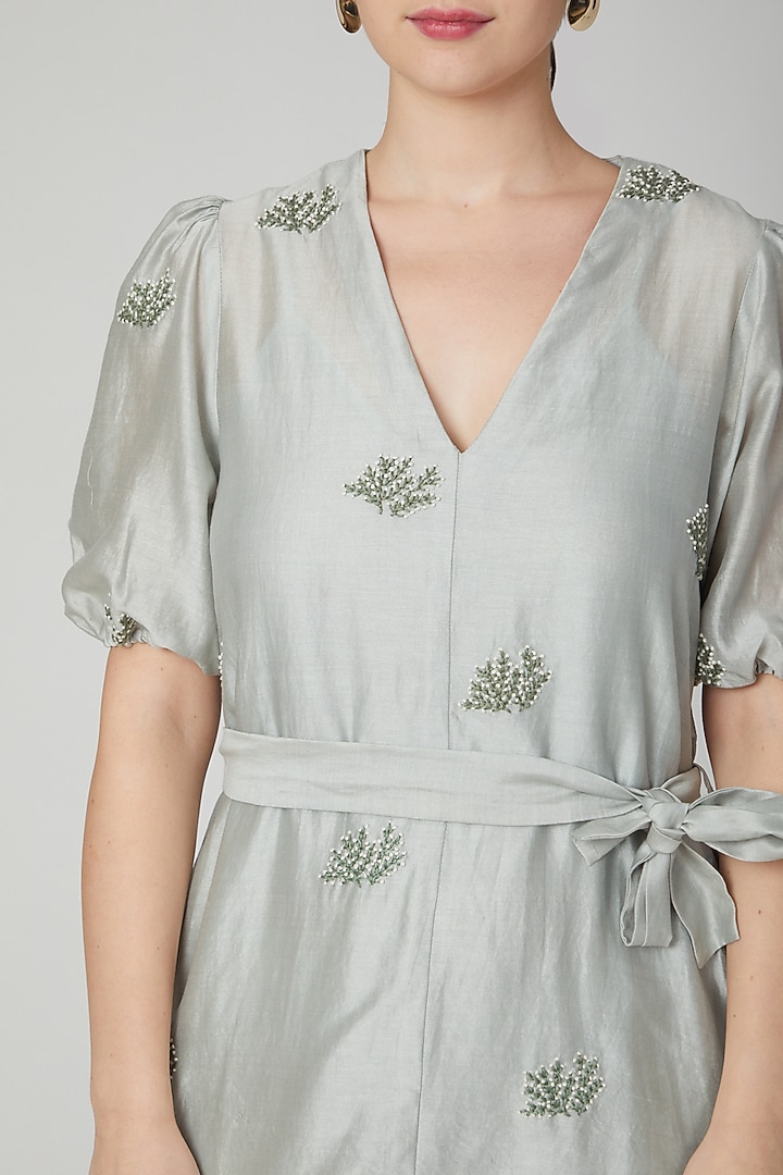 Sage Green Printed & Embroidered Summer Dress by Meadow at Pernia's Pop Up Shop