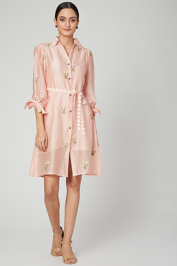 Rosa Pink Printed & Embroidered Dress by Meadow