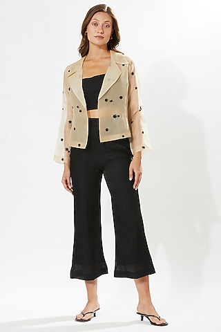 Beige Silk Embroidered Jacket Set by Meadow