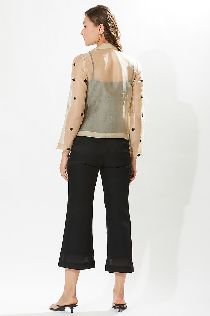 Beige Silk Embroidered Jacket Set by Meadow at Pernia's Pop Up Shop