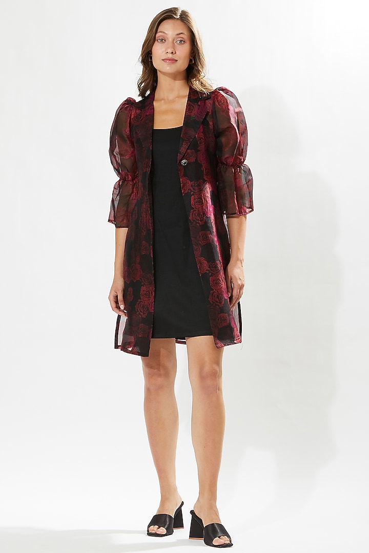 Black Silk Organza Printed Jacket Summer Dress by Meadow at Pernia's Pop Up Shop