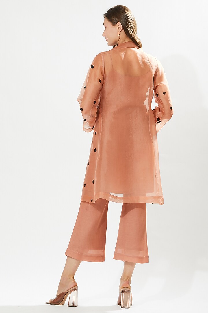 Coral Silk Organza Embroidered Tunic Set by Meadow at Pernia's Pop Up Shop