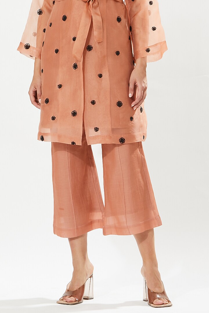 Coral Silk Organza Embroidered Tunic Set by Meadow at Pernia's Pop Up Shop