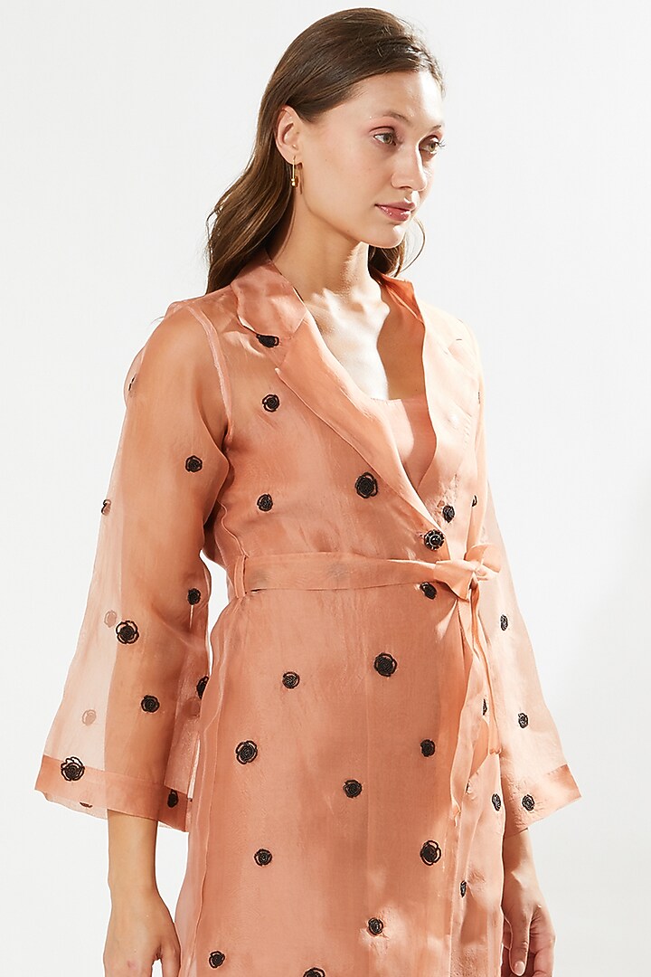 Coral Silk Organza Embroidered Tunic Set by Meadow at Pernia's Pop Up Shop