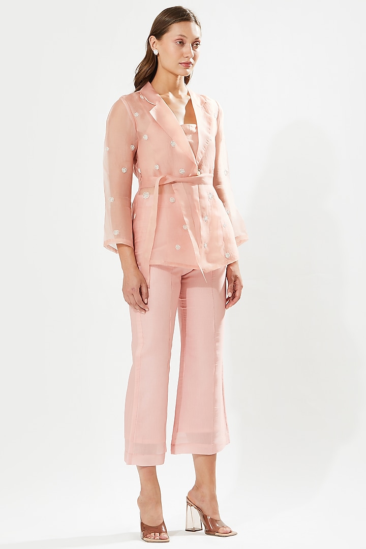 Pink Silk Organza Embroidered Jacket Set by Meadow at Pernia's Pop Up Shop