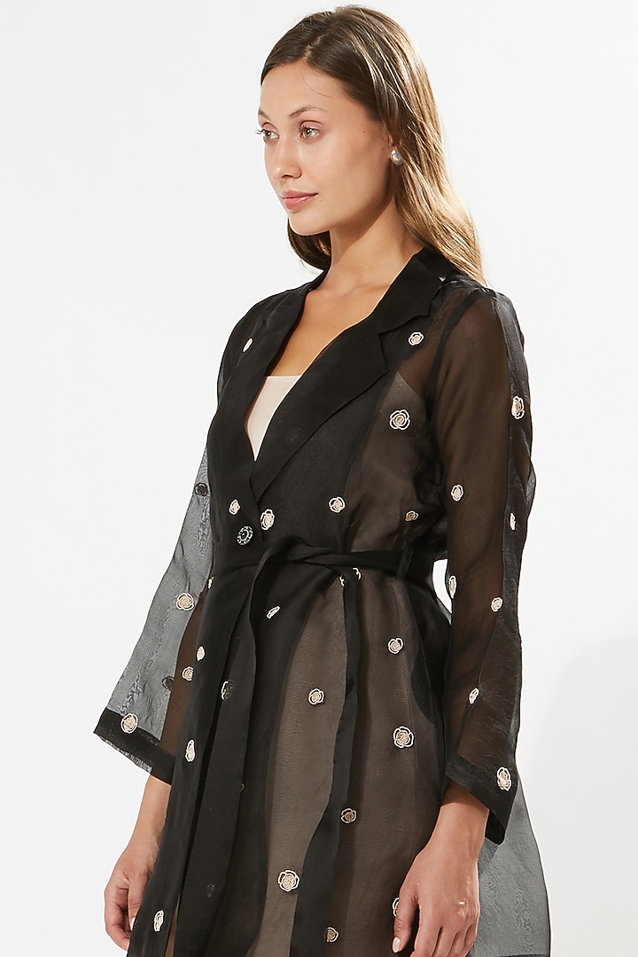 Black Silk Organza Hand Embroidered Jacket Summer Dress by Meadow at Pernia's Pop Up Shop