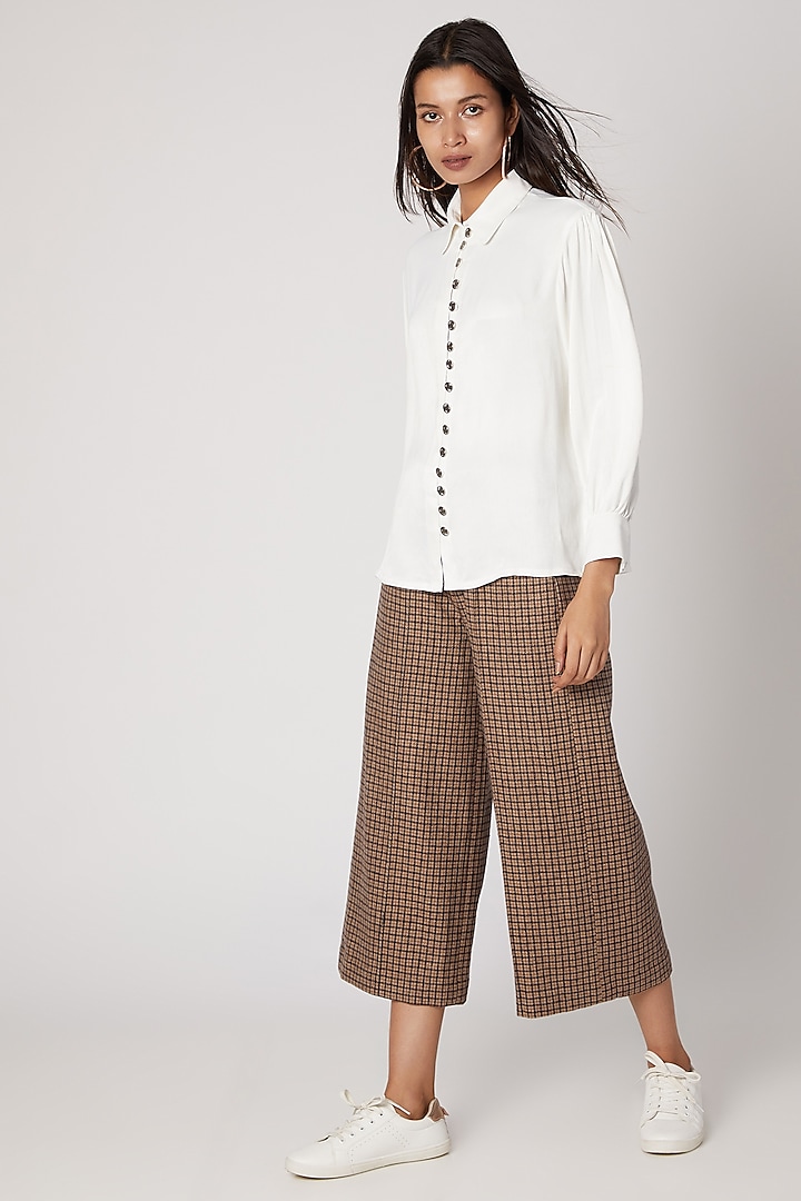 White Button-Up Viscose Top by Meadow