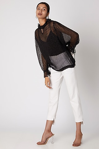 Black Sheer Silk Chiffon Top by Meadow