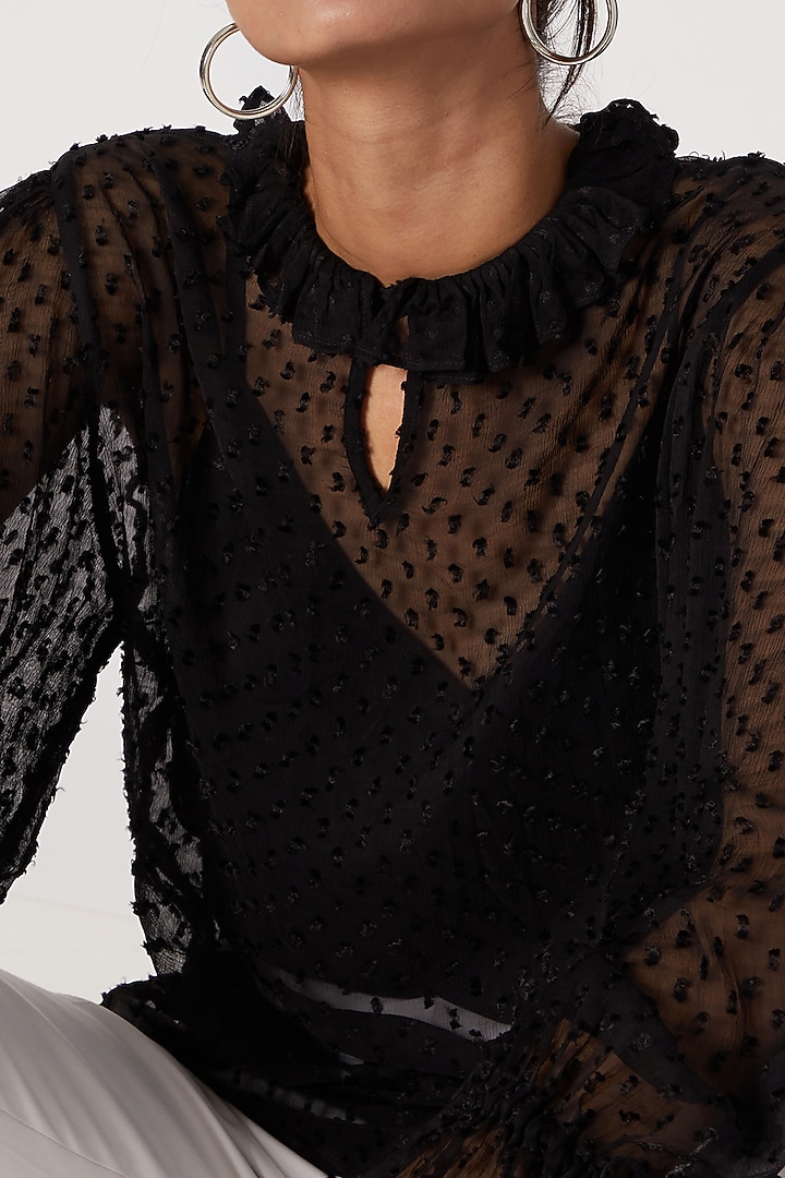 Black Sheer Silk Chiffon Top by Meadow at Pernia's Pop Up Shop