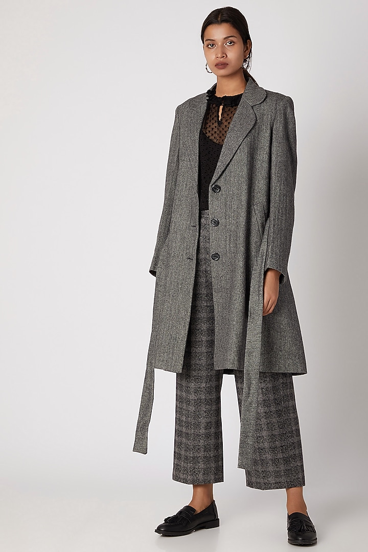 Black Herringbone Wool Tweed Coat by Meadow at Pernia's Pop Up Shop