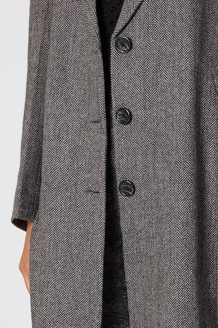Black Herringbone Wool Tweed Coat by Meadow at Pernia's Pop Up Shop