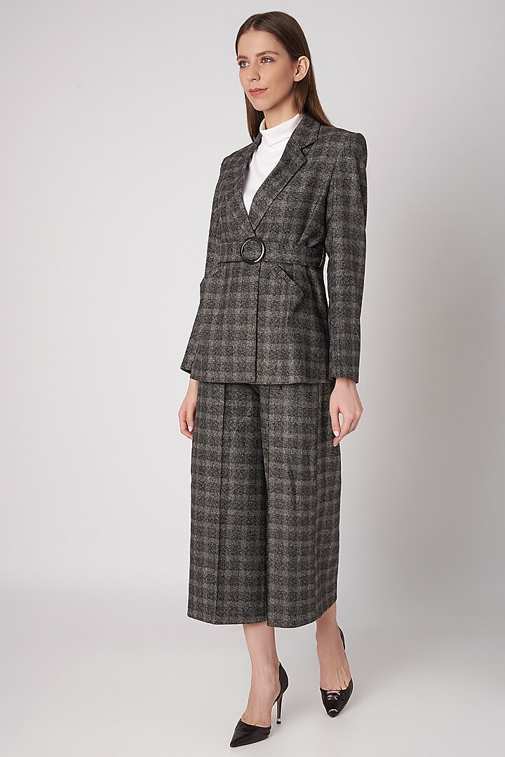 Black Checkered Wide Leg Pants by Meadow