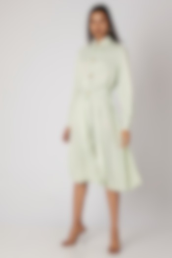 Mint Green Buttoned Dress With Belt by Meadow