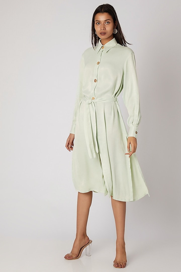 Mint Green Buttoned Dress With Belt by Meadow