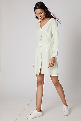 Mint Green Mini Dress With Buckle Belt by Meadow