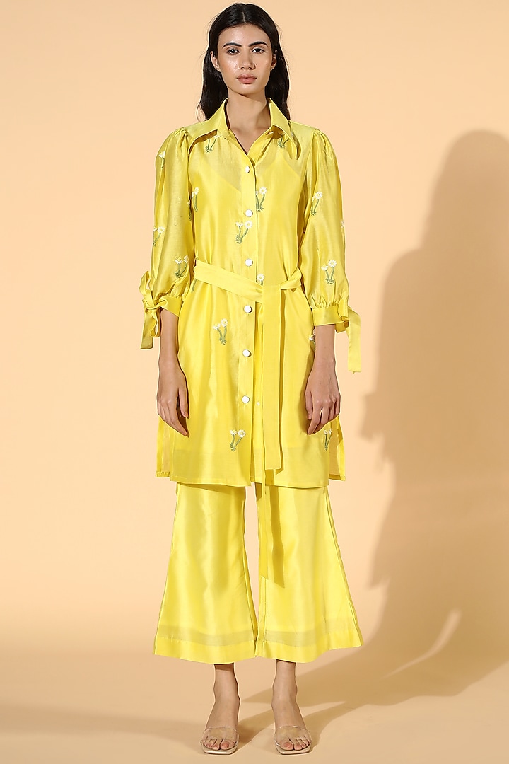 Yellow Embroidered Tunic Set by Meadow