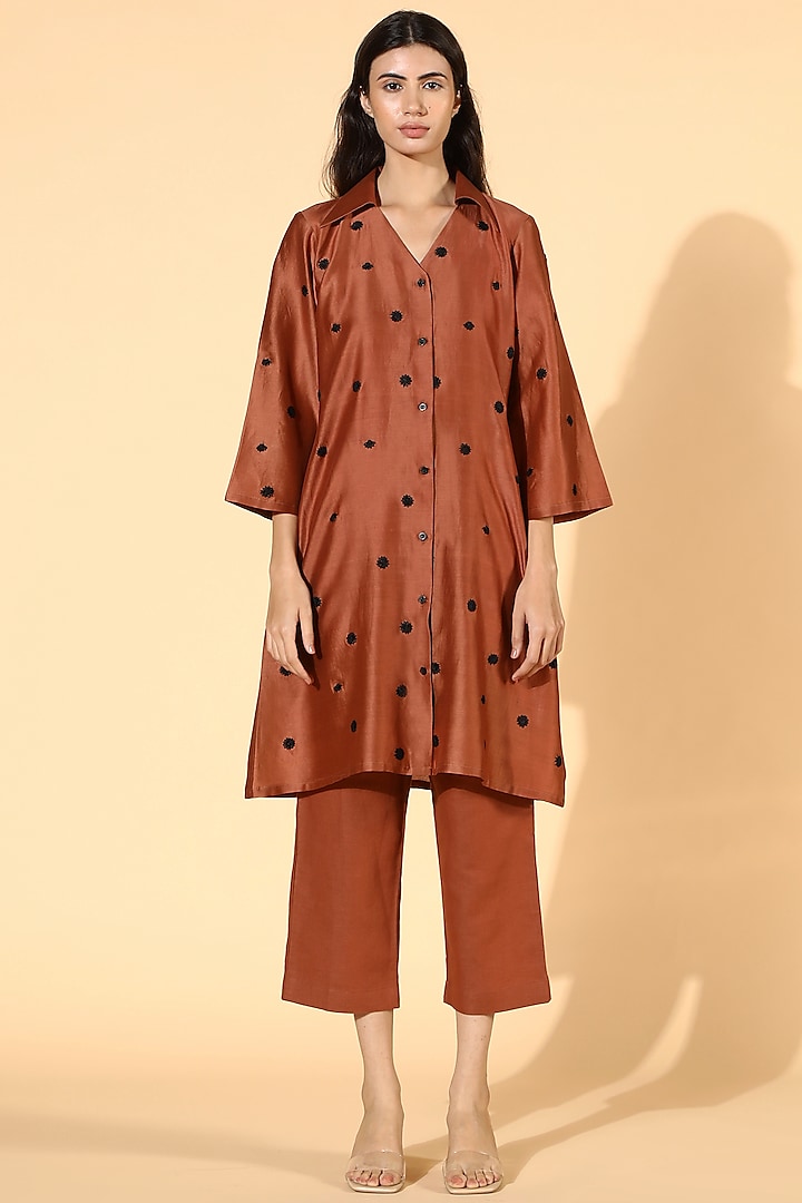 Rust Embroidered Tunic Set by Meadow