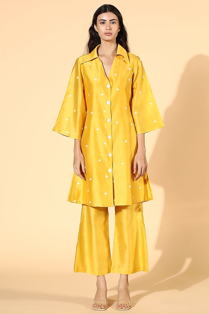 Mustard Embroidered Tunic Set by Meadow