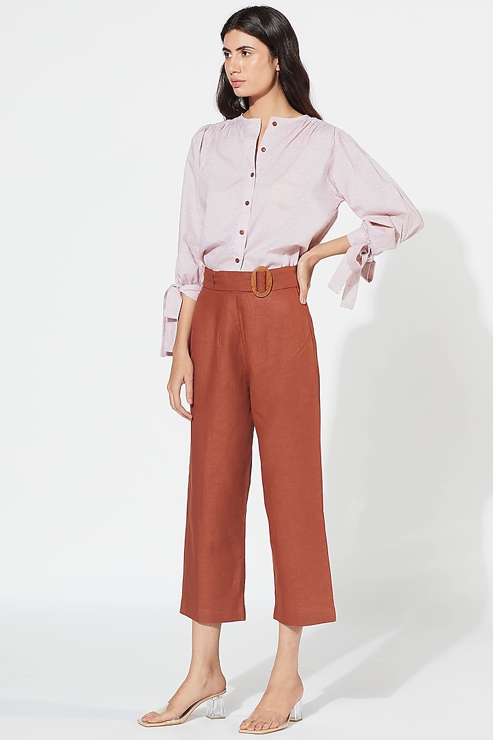 Rust Cotton Linen Embroidered Pants by Meadow