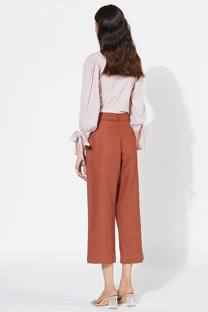 Rust Cotton Linen Embroidered Pants by Meadow at Pernia's Pop Up Shop
