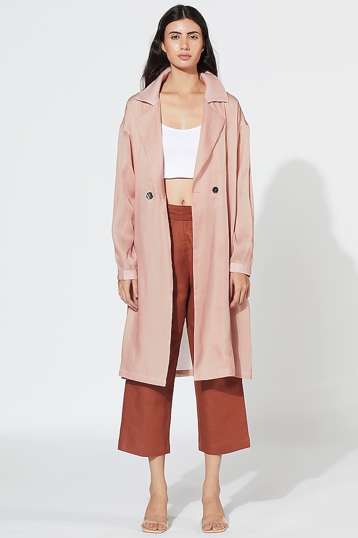 Pastel Pink Coat With Belt by Meadow