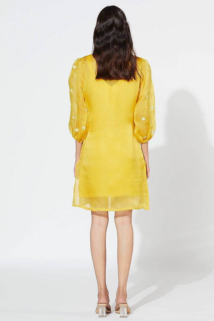 Yellow Embroidered Tie-Up Dress by Meadow at Pernia's Pop Up Shop