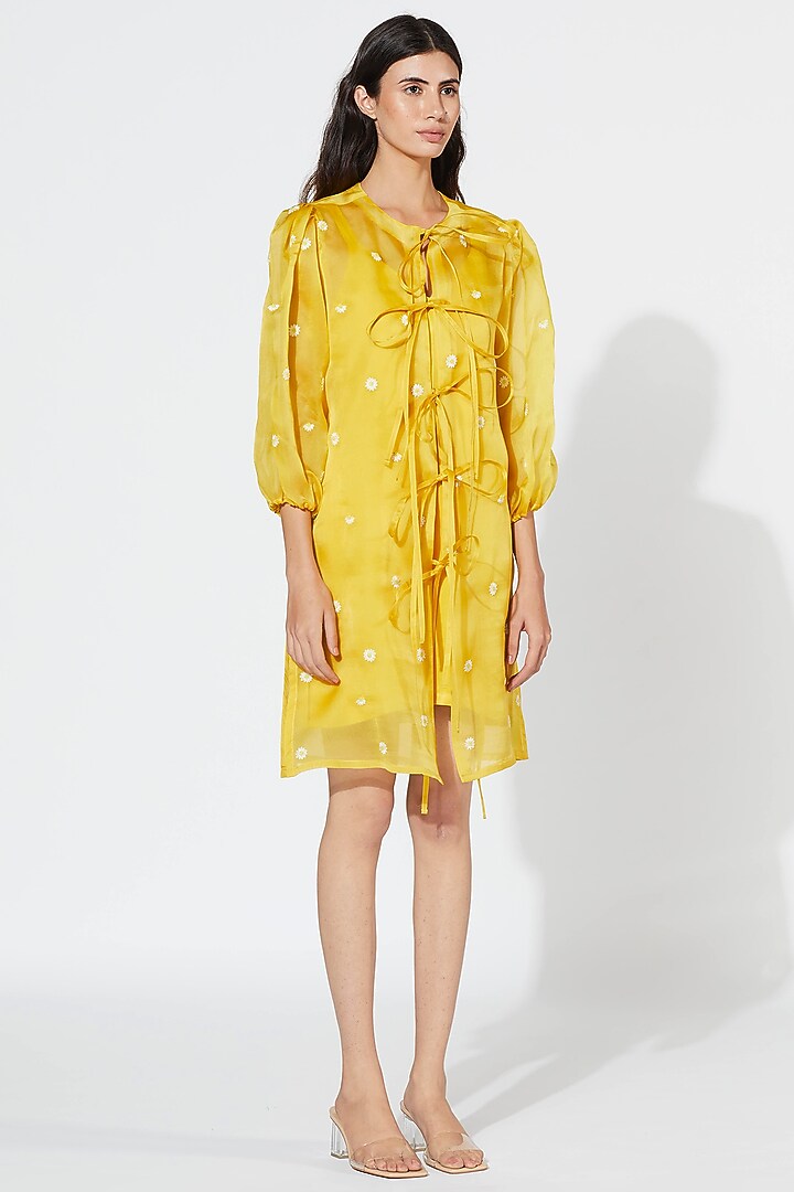 Yellow Embroidered Tie-Up Dress by Meadow at Pernia's Pop Up Shop