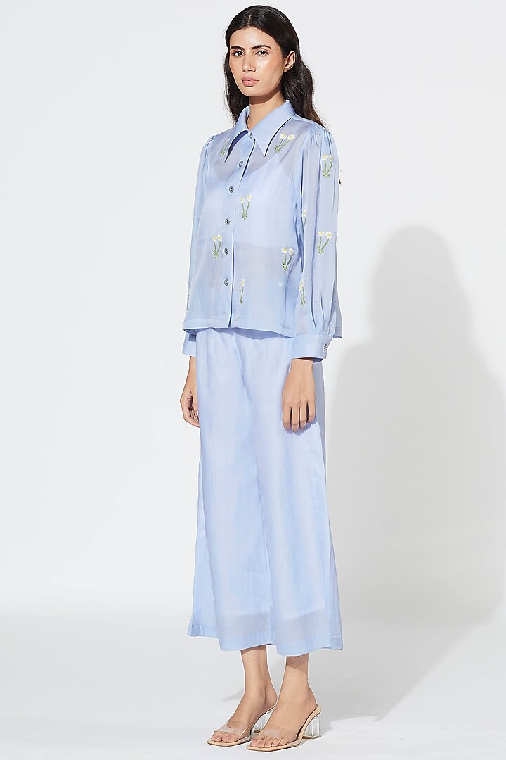 Prairie Blue Embroidered Pant Set by Meadow
