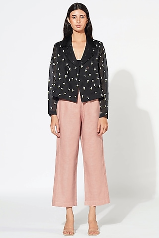 Black Floral Embroidered Jacket  by Meadow