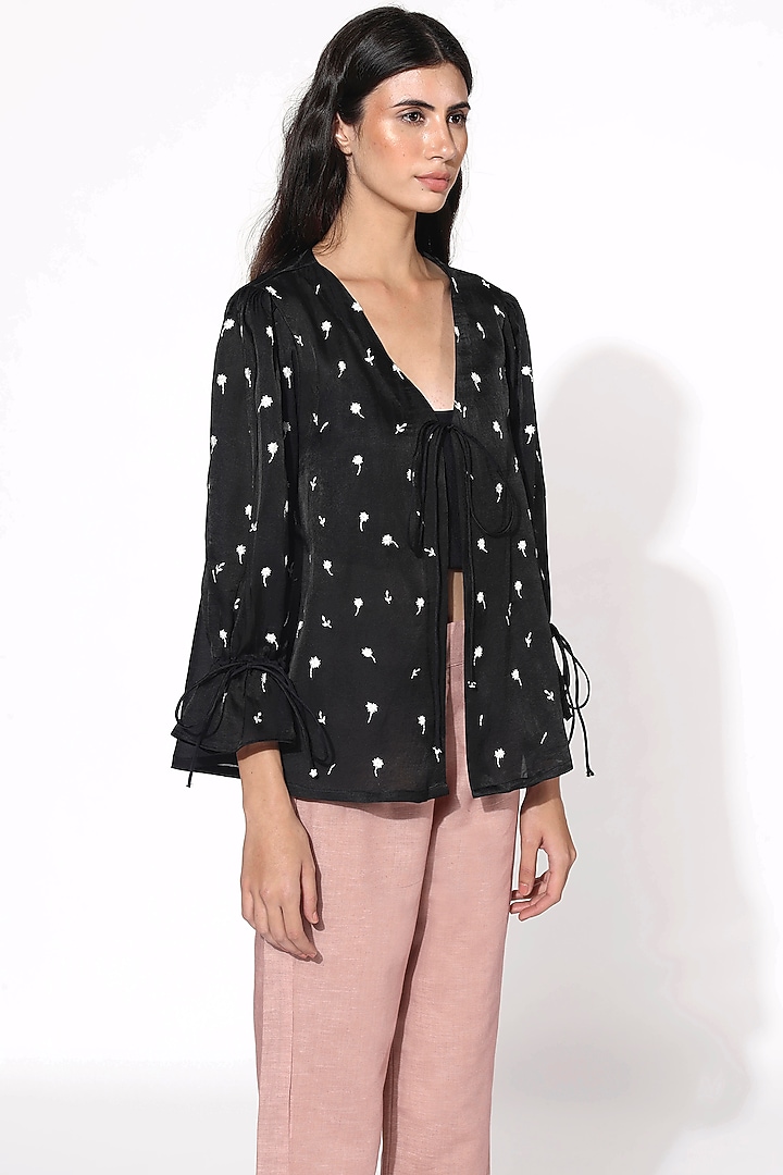 Black Floral Embroidered Jacket by Meadow at Pernia's Pop Up Shop