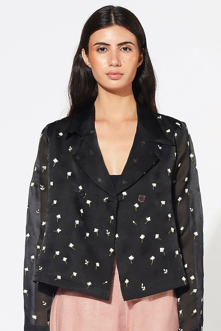 Black Floral Embroidered Jacket by Meadow at Pernia's Pop Up Shop