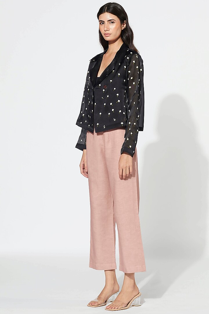 Black & Blush Pink Embroidered Jacket Set by Meadow at Pernia's Pop Up Shop