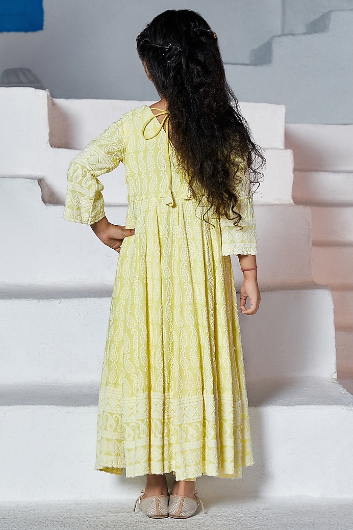 Sunshine Yellow Rayon Embroidered Anarkali For Girls by Mei & Zu at Pernia's Pop Up Shop
